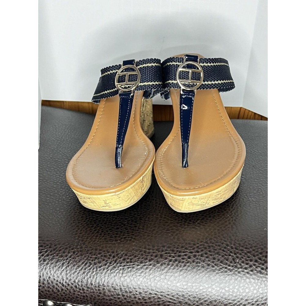 Tommy Hilfiger Ladies Shoes Black High Heel Wedge Platform Logo Cork 7.5 M - Picture 5 of 10